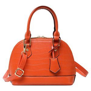 Faux Leather Embossed Shoulder Bag - Orange